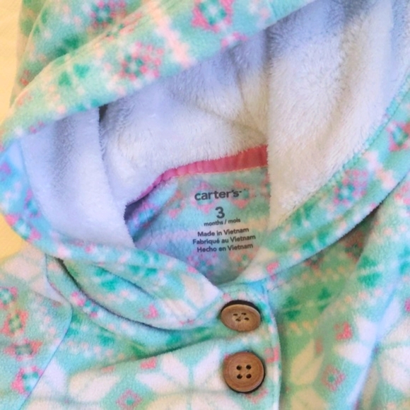 carter's pastel fair isle fleece hoodie jumpsuit 3 months baby girl - Picture 4 of 7